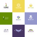 Set of beauty logo templates. Icons of flowers and leaves