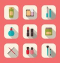 Set beauty and makeup icons with long shadow, modern flat design Royalty Free Stock Photo