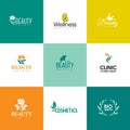 Set of beauty and nature logo templates. Flowers and leaves Royalty Free Stock Photo