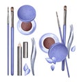 Set of beauty tools. Eyebrow shaping. Hair thinning with tweezers, eyebrow tinting. Facial hair removal. Watercolor