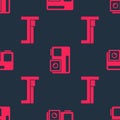 Set Bed and Action extreme camera on seamless pattern. Vector