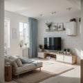 Set of bedroom, kitchen, bathroom and living room interiors,