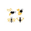 Set of Bee animal icon. Honey flying bee
