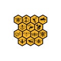 Set of Bee animal icon. Honey flying bee