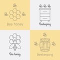 Set of bee honey logos. Thin line icons set. Vector. Royalty Free Stock Photo