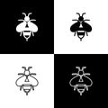 Set Bee icon isolated on black and white background. Sweet natural food. Honeybee or apis with wings symbol. Flying Royalty Free Stock Photo