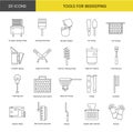 A set of beekeeper tools icons includes gloves and queen bee catcher, knives and bee frame puncher, electric fillers and