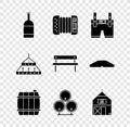 Set Beer bottle, Accordion, Lederhosen, Wooden barrel, barrels, Farm House, Massive steel chandelier and Bench icon