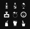 Set Beer bottle, Glass of beer, Cocktail, Champagne in an ice bucket, Alcohol drink Rum and Coconut cocktail icon Royalty Free Stock Photo