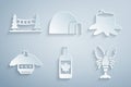 Set Beer bottle, Tree stump, Christmas sweater, Lobster, Igloo ice house and Capilano Suspension Bridge icon. Vector
