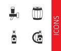Set Beer bottle and wooden barrel, tap, and Wooden icon. Vector Royalty Free Stock Photo