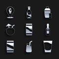 Set Beer can, Cocktail, Shot glass, Champagne bottle, Coconut cocktail, shaker and Alcohol or beer bar location icon