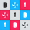 Set Beer can, Music note, tone and Microphone icon. Vector Royalty Free Stock Photo