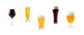 Set of beer glasses with dark and light beer with foam on a white background Royalty Free Stock Photo