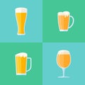 Set of beer glasses flat style icons. Different types of cups.