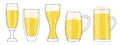 Set of Beer glasses isolated on white. Five different shapes glasses of beer with foam and bubbles. Oktoberfest Royalty Free Stock Photo