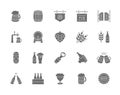 Set of Beer Grey Icons. Bottle Cap, Mug, Opener, Wheat Grain, Hop Cone and more. Royalty Free Stock Photo