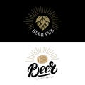 Set of beer hand written lettering logos, labels, badges for beerhouse, brewing company, pub, bar. Royalty Free Stock Photo