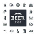 Set of beer icons in retro style. Logo for pub, bar, craft beer brewery