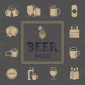Set of beer icons in retro style. Logo for pub, bar, craft beer brewery