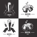 Set of beer insignia logos with glassware on white background. Vintage ale and lager emblem, brewery. Vector