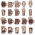 Set of beer mugs and glasses. Design elements for logo, label, Royalty Free Stock Photo