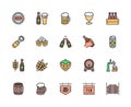 Set of Beer and Pub Color Line Icons. Bottle Cap, Mug, Opener, Barrel and more. Royalty Free Stock Photo