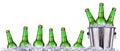 Set of beer's bottles with frosty drops in ice Royalty Free Stock Photo