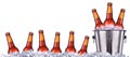 Set of beer's bottles with frosty drops in ice Royalty Free Stock Photo