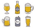Set of beer vector icons. Alcohol in a glass, mug, bottle, aluminum can. Isolated illustration on a white background. Cold drink Royalty Free Stock Photo