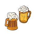 Set of beer. Vector line art, hand drawn Doodle cartoon Oktoberfest themed elements, objects and symbols. Isolated objects on Royalty Free Stock Photo