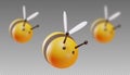 A set of bees in focus and out of focus. Two blur step. Cartoon style. 3D illustration. Vector Royalty Free Stock Photo