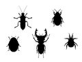 Set beetles insect black silhouette animal Royalty Free Stock Photo