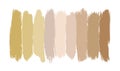Set of beige brush strokes, vector elements and hand drawn beige strokes isolated, foundation or BB cream strokes Royalty Free Stock Photo