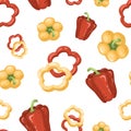 set of bell peppers on a white background. Yellow and red paprika, slices, rings. Vector illustration of vegetables in a cartoon Royalty Free Stock Photo