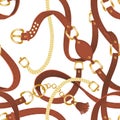 Set of belt elements, chain and braid, gold and silver links and fasteners for fabric design vector