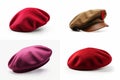 set of berets isolated on white background