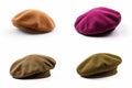 set of berets isolated on white background