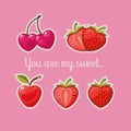 A set of berries in the shape of hearts. Cute stickers for Valentine s Day.