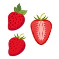 Set of berries. Whole strawberry, slices of berry. Flat style.