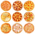 Set of the best Italian pizzas isolated on white Royalty Free Stock Photo