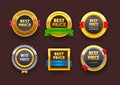 Set of Best Price Guarantee Icons, Isolated Round and Square Labels with Gold Frame and Ribbons. Promo Emblem or Sticker