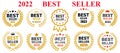 Set best seller icon design with laurel, best seller badge logo isolated - for stock Royalty Free Stock Photo