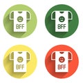 Set BFF or best friends forever icon isolated with long shadow background. Color circle button. Vector Royalty Free Stock Photo