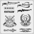 Set of biathlon emblems. Winter sport illustrations.