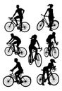 Bicycle Riding Bike Cyclists Silhouettes Set