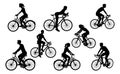 Bicycle Riding Bike Cyclists Silhouettes Set