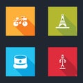Set Bicycle, Eiffel tower, Kepi and Street light icon. Vector Royalty Free Stock Photo