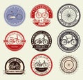 Set bicycle emblem with shop and mechanical service