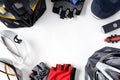 set bicycle equipment on a white paper background
